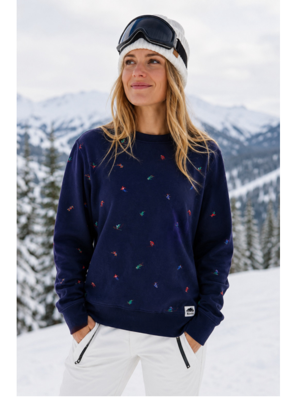 Roots crew neck sweaters winter ski snowboard theme Canadian mountain cabin sz m